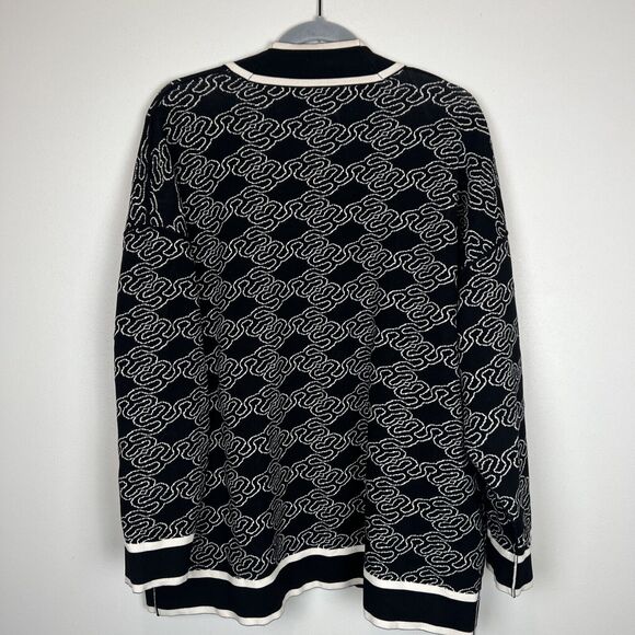 Sandro Sandro Enea Oversized Jacquard Knit Reversible Cardigan Sweater Black - Picture 7 of 16